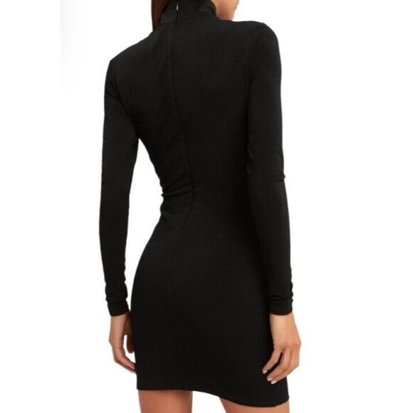 CINQ A SEPT Alina Dress Womens Sz 6 Black Ruched Bodycon Turtleneck Ruched - Picture 11 of 12